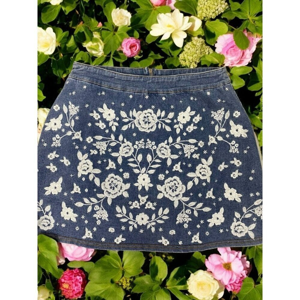 Desert Rose Embroidered Denim Mini Skirt